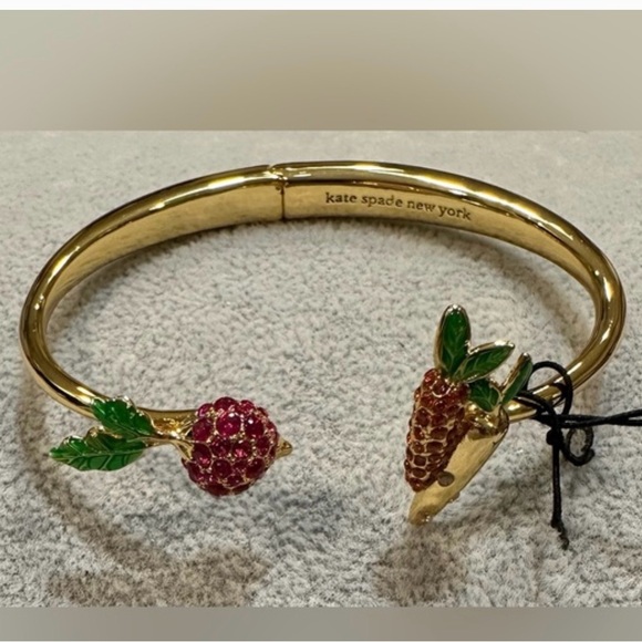 Kate Spade Gold Bangle with Pink and Orange Fruit Accents New - Picture 7 of 7